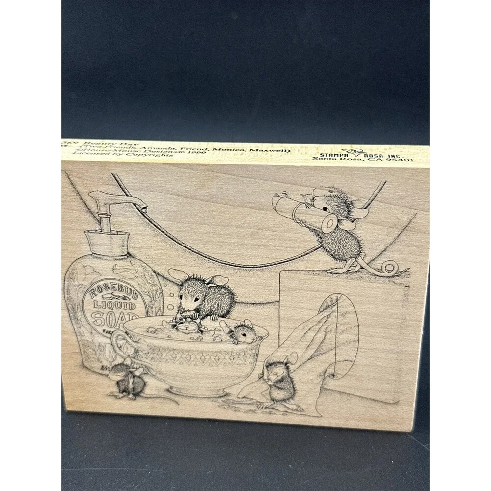 House Mouse BEAUTY DAY Stamp Stampa Rosa Teacup Bubble Bath Friends Vintage RARE